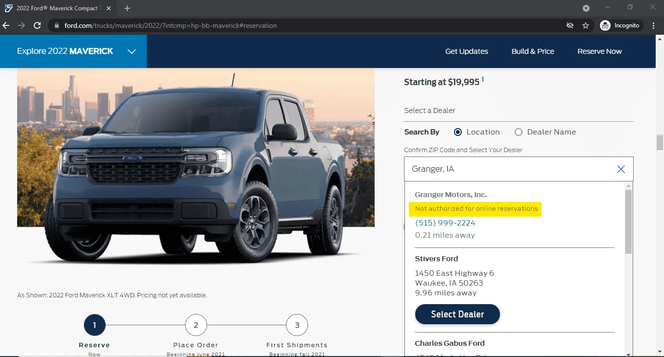 Ford Maverick Granger Ford - Maverick reservations system... June 8th is coming soon Screenshot 2021-06-08 082020