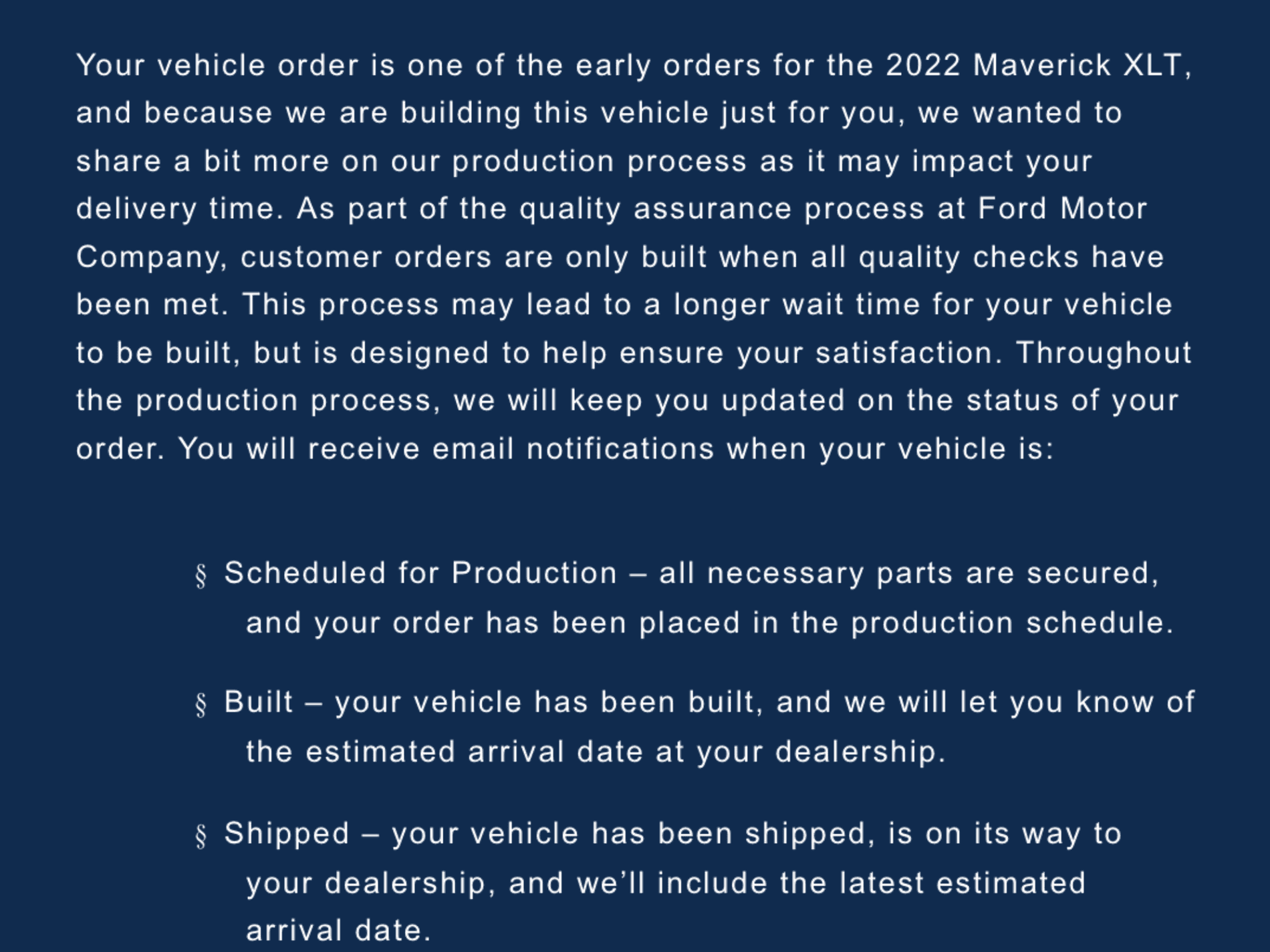 Ford Maverick Ford order confirmation information 9988AB98-49FF-4FFC-9FCE-DBDFFA596000
