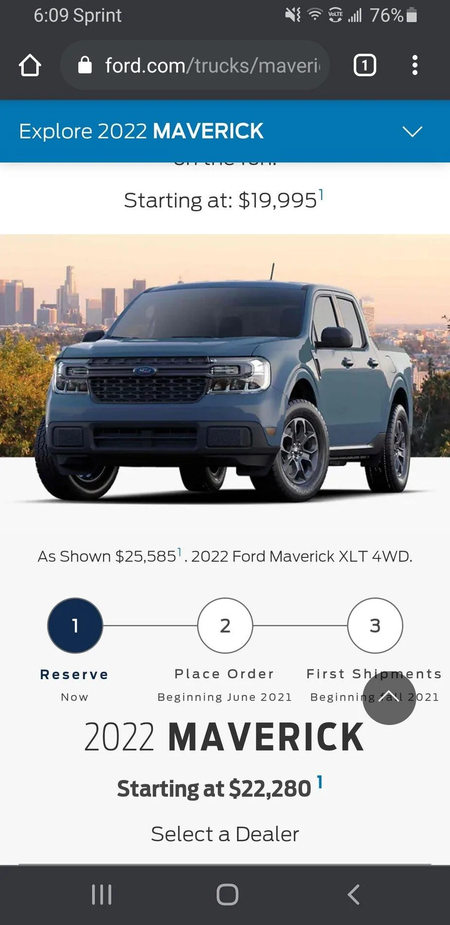 Ford Maverick Ford site: "Starting at $22,280" Screenshot_20210703-180940_Chrom
