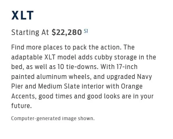 Ford Maverick Ford site: "Starting at $22,280" xlt starting pric