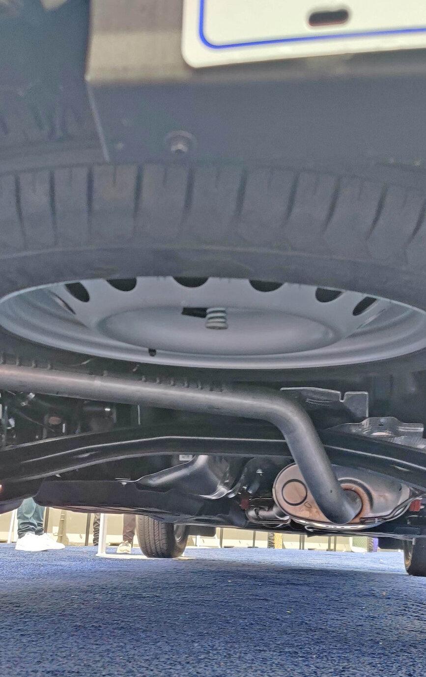 Ford Maverick Spare tire housing the same for either tire 2022 Ford Maverick Spare Tire Undercarriage Ford  Maverick XLT hybrid 16