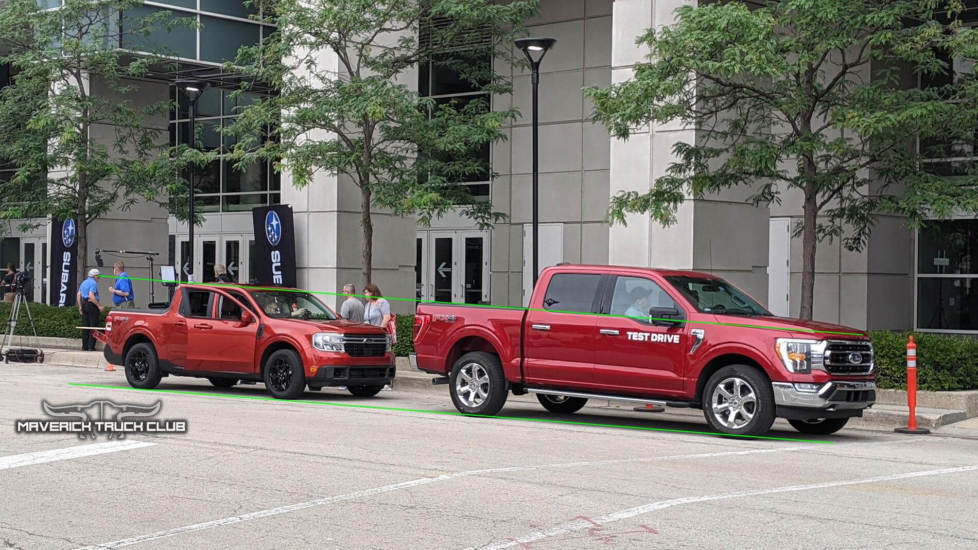 Ford Maverick Hot Pepper Red Maverick vs Rapid Red F-150 - colors and size comparison look Hot Pepper Red 2022 Maverick vs Rapid Red F-150-1 copy