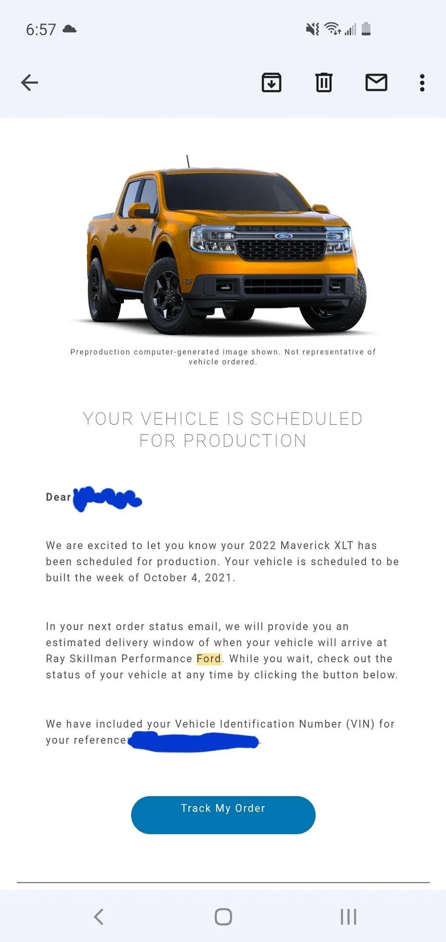 Ford Maverick Anyone with a 10/4 build week getting updates yet? Screenshot_20211008-065720_Gmail