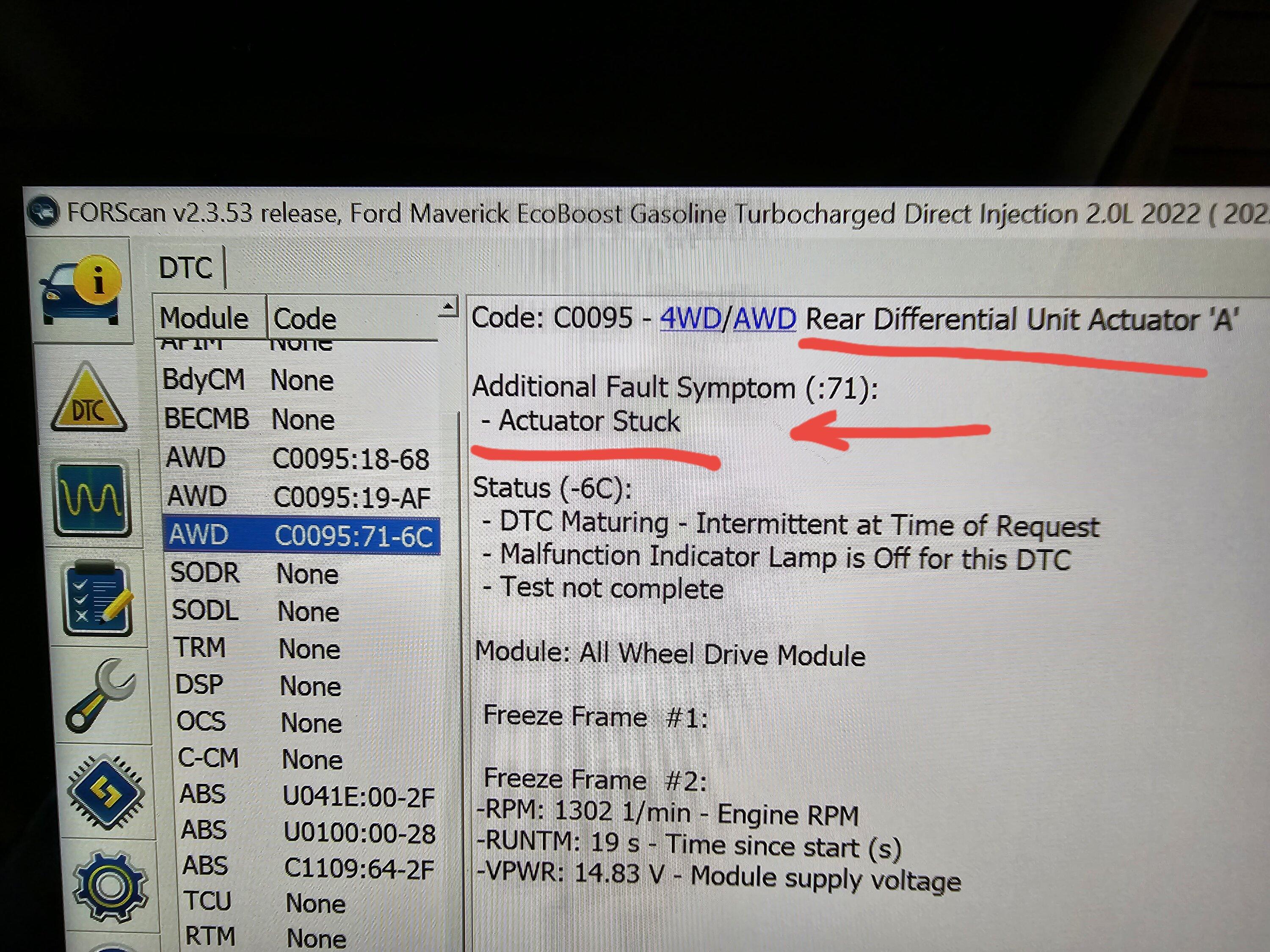 Ford Maverick Another case of....Multiple drivetrain faults 20230501_090952