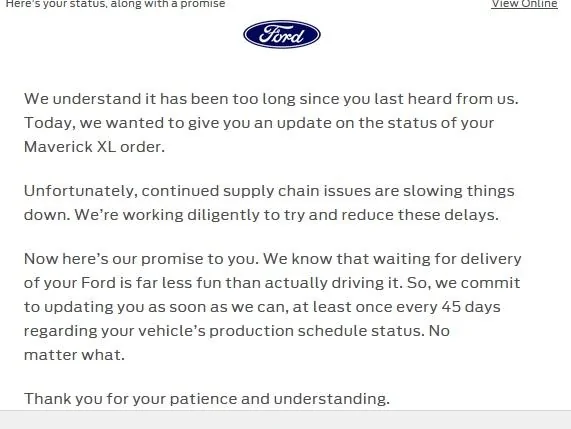 Ford Maverick Newest 45 day email not received Untitled