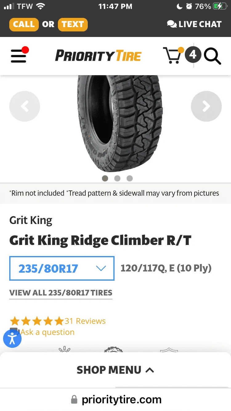 Ford Maverick List of larger aftermarket All-Terrain tires sizes that will fit the Ford Maverick IMG_4769