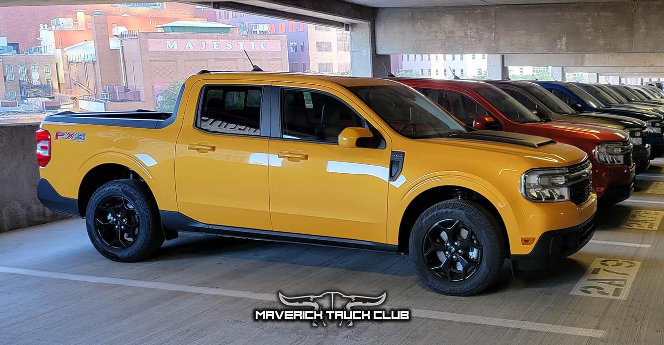 Ford Maverick 🔎 First Looks! 2022 Maverick Ford Accessories: Hood Scoop Kit, Tailgate Applique, Cab Roof Spoiler, Tailgate Spoiler, Yakima Low Profile Bed Rack ick-hood-scoop-kit-satin-black-by-air-design-4-