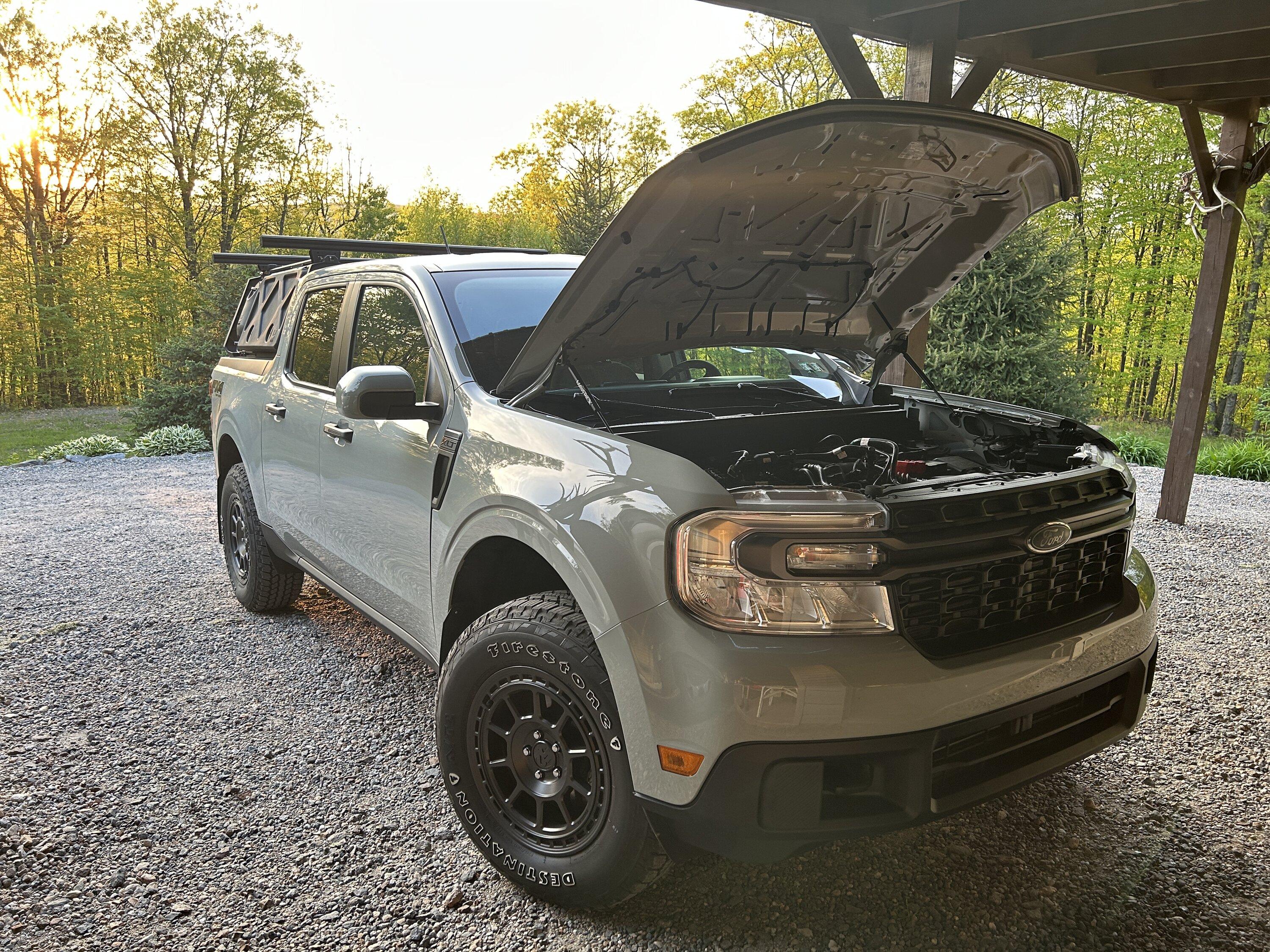 Ford Maverick Hood Struts and Tailgate Assist Installed IMG_9367