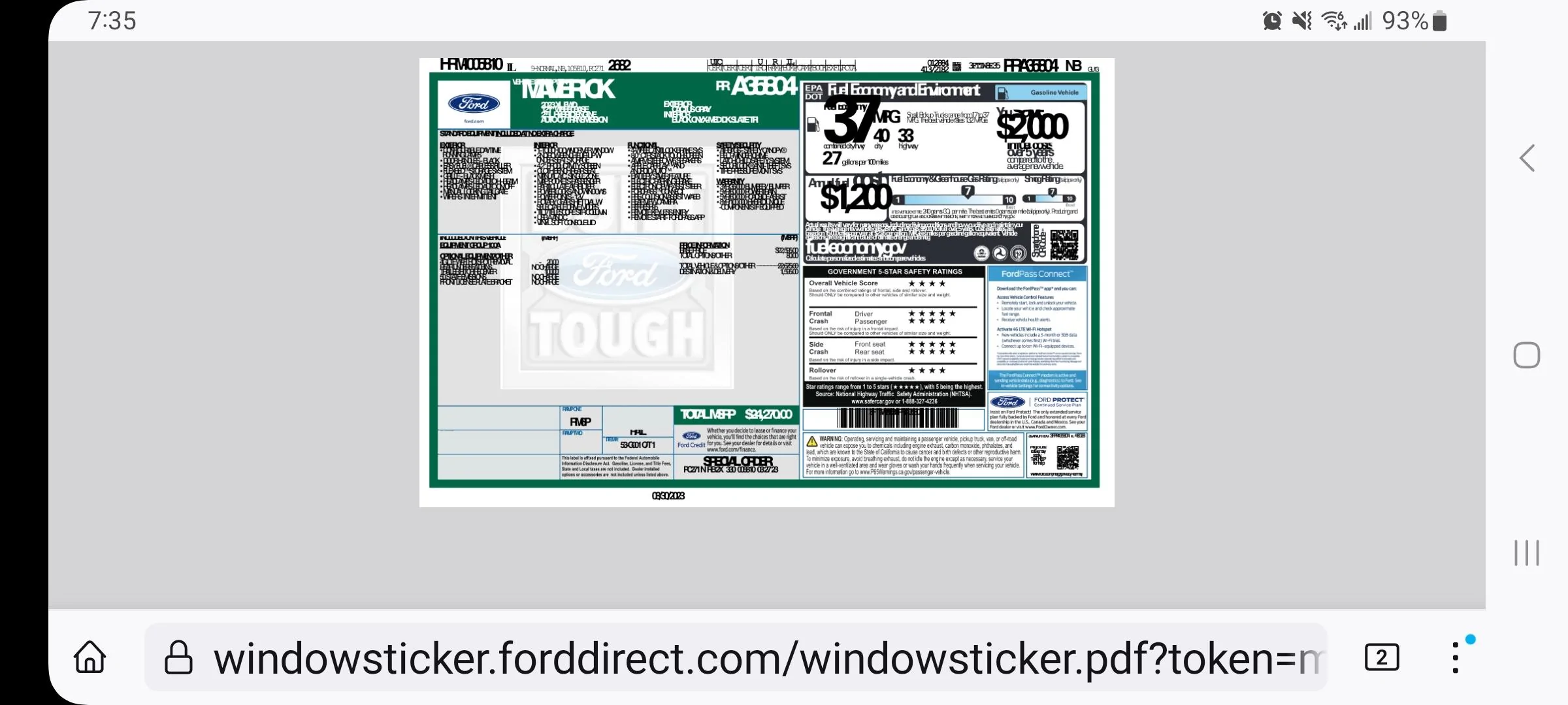 Ford Maverick Anyone help me track a Maverick that was shipped April 12? Screenshot_20230330_073500_Firefox