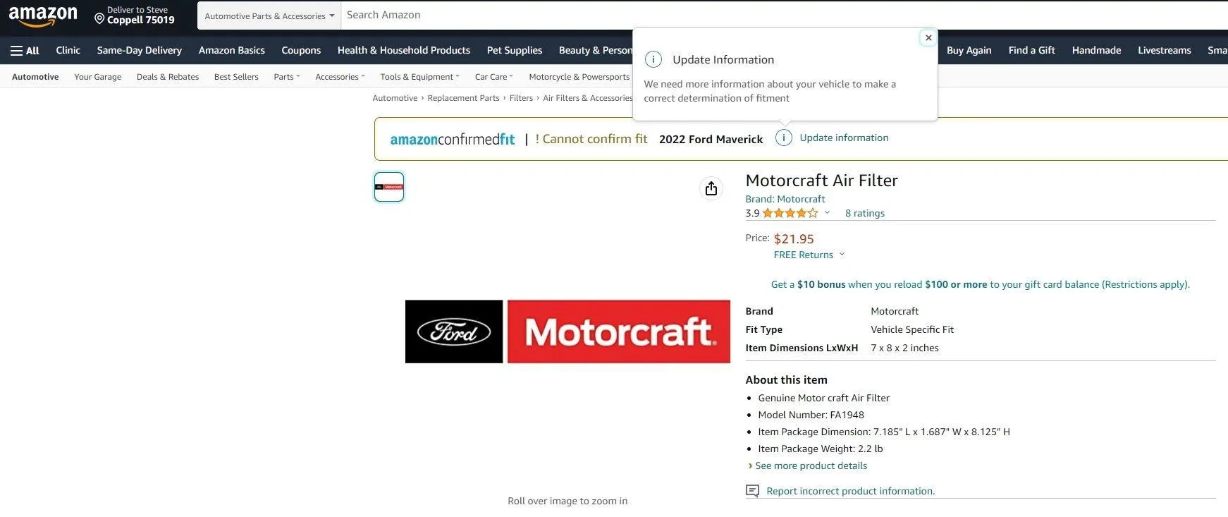 Ford Maverick K&N Air Filter for Hybrid Maverick 2.5L now available! Part: 33-5122 K&N Motorcraft FA1948 Hybrid Engine Air Filter