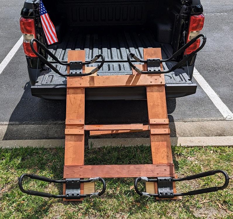 Ford Maverick Ready to go kayaking with custom kayak rack holder in bed rack at tailgate
