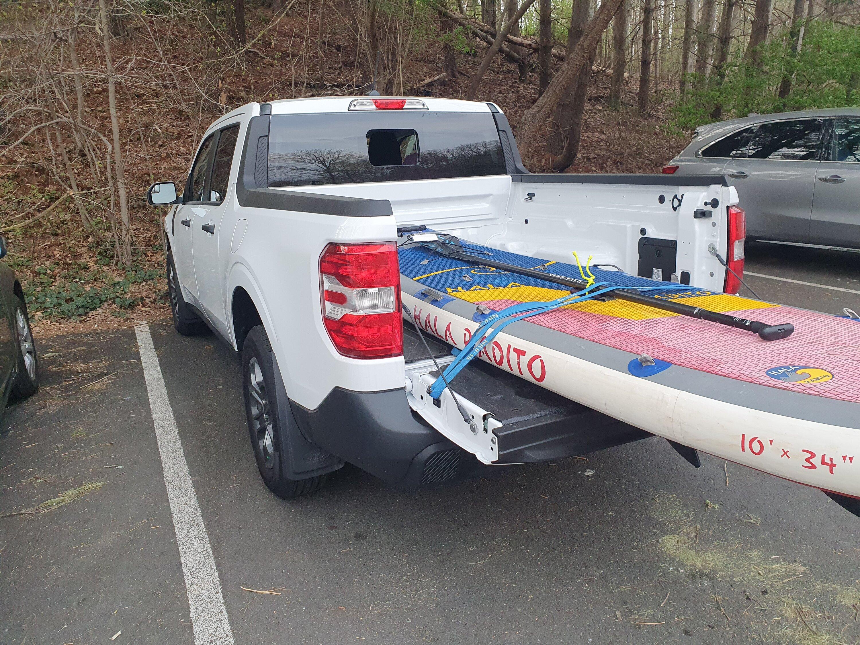 Ford Maverick Ready to go kayaking with custom kayak rack holder in bed 20230405_190528