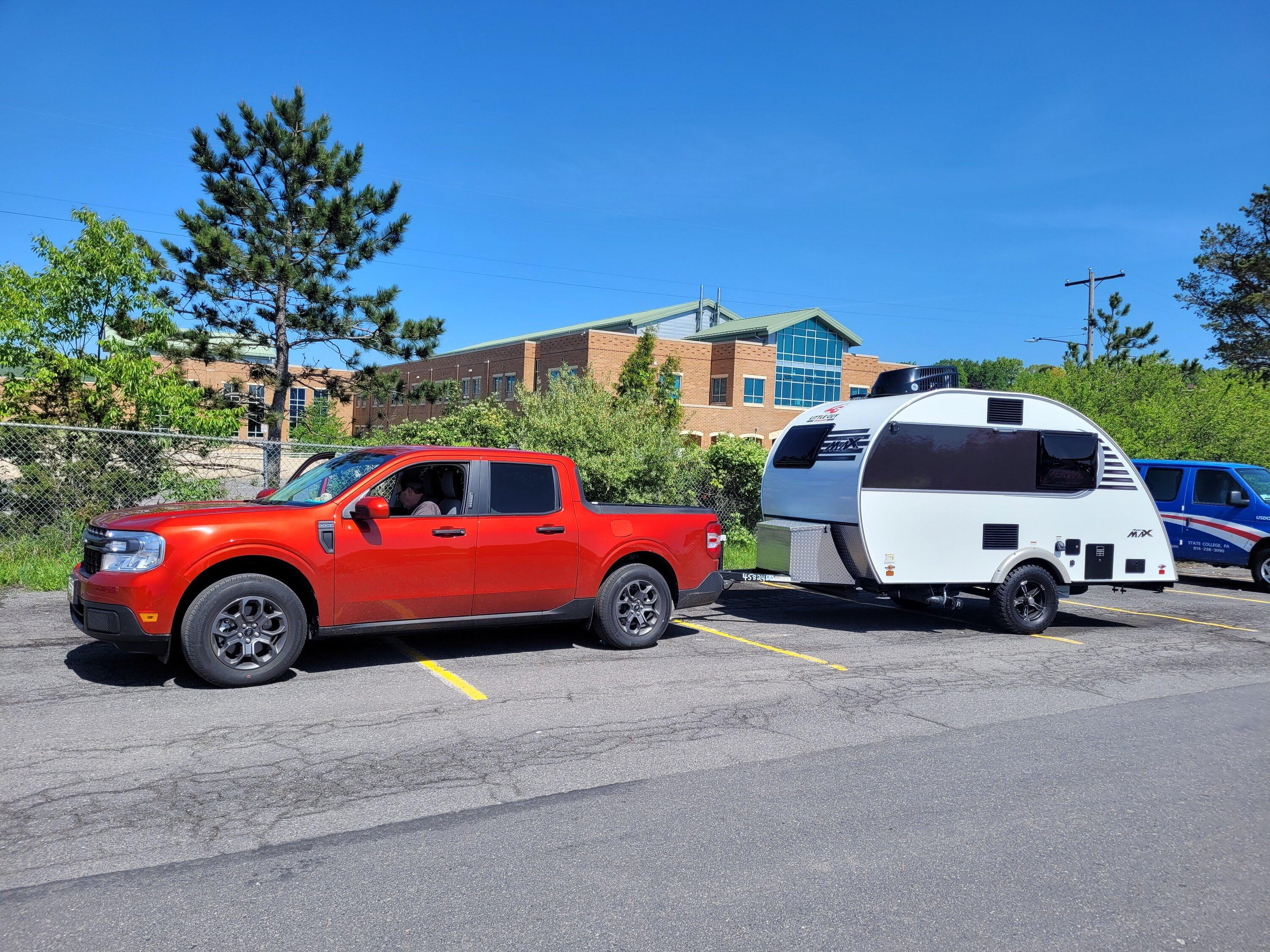Ford Maverick Awesome first time towing with Maverick -- towed Little Guy Mini Max Camper 2023-05-14 10.54.41