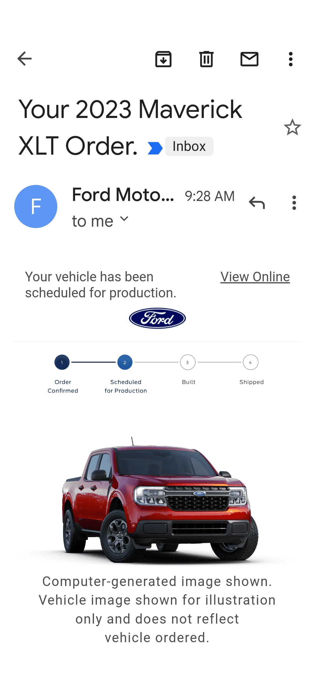 Ford Maverick 📬 5/18/23 Scheduling Email Received Group [EMAILS NOW ARRIVING] Screenshot_20230518-100136