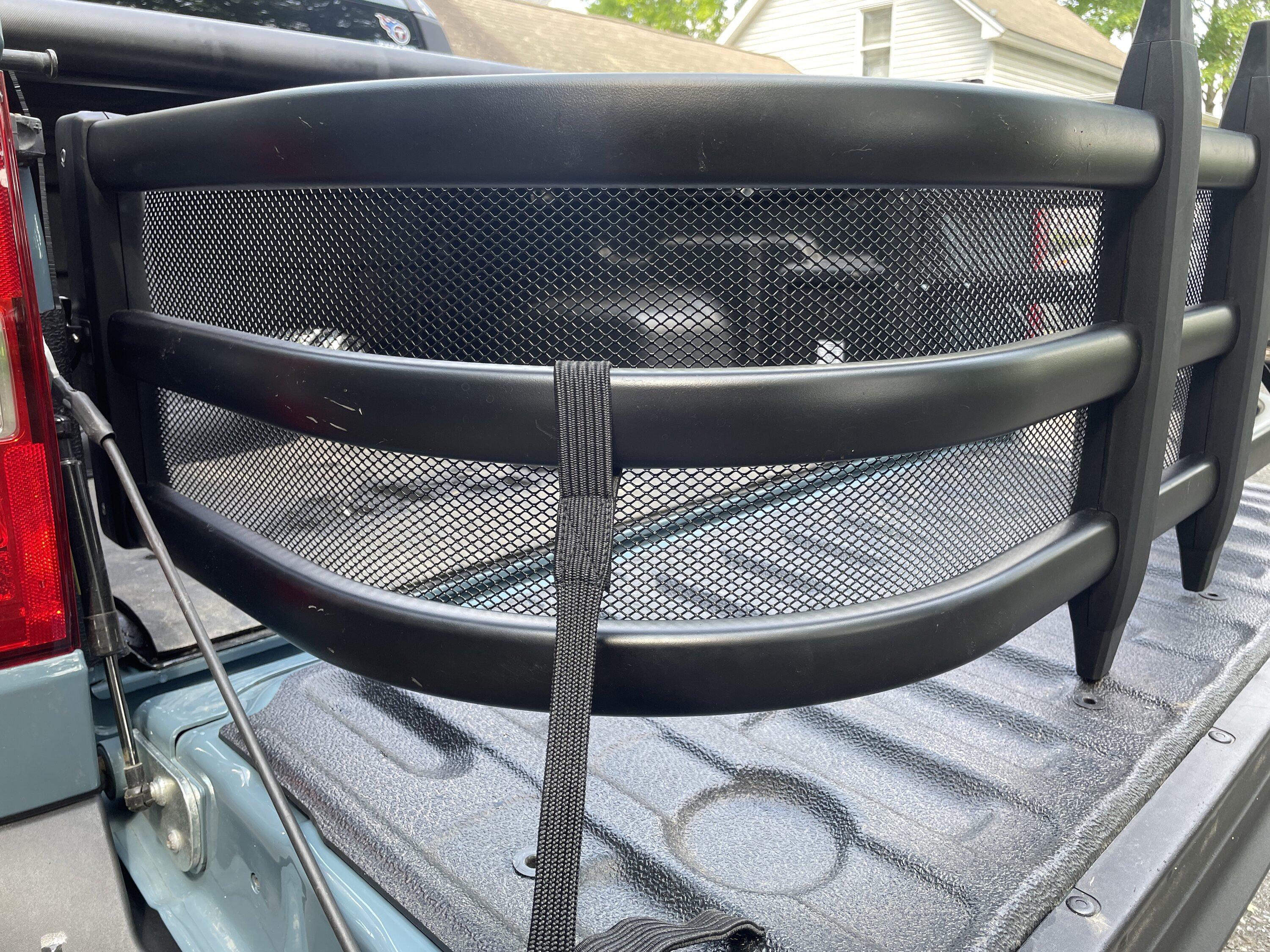 Ford Maverick Bed extender with gutter guards mesh installed IMG_5087