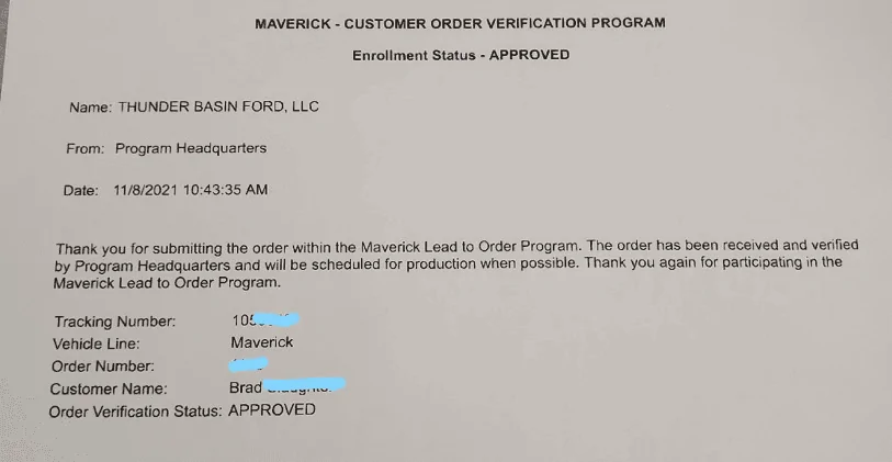 Ford Maverick COVP NEEDED FOR ALL RETAIL ORDERS BY 6/2 1684887544048