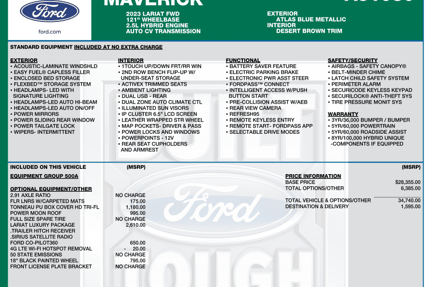 Ford Maverick 2023 Maverick Hybrid - 17 month wait sticker