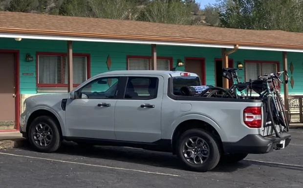 Ford Maverick Tailgate pad, single mountain bike, and hard roll-up tonneau - results IMG_4716