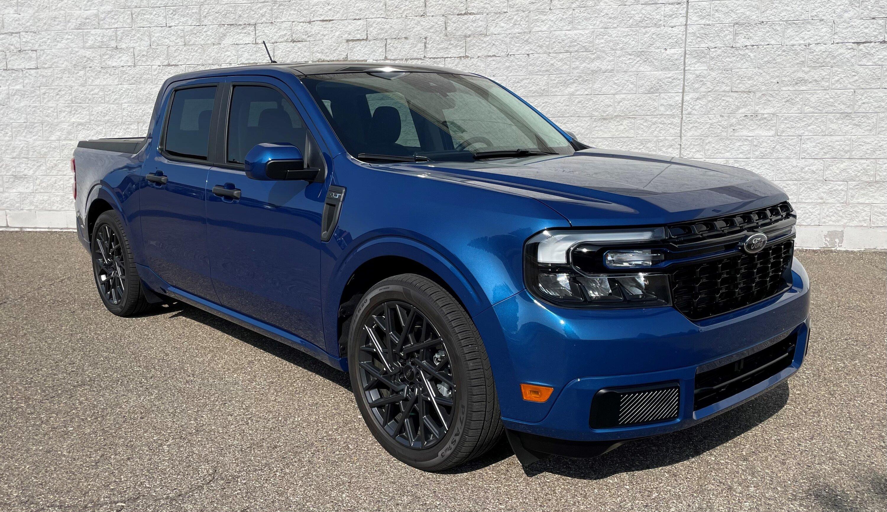 Ford Maverick Body colored, lowered Atlas Blue Maverick on 20's Mach-E Wheels ... MAV