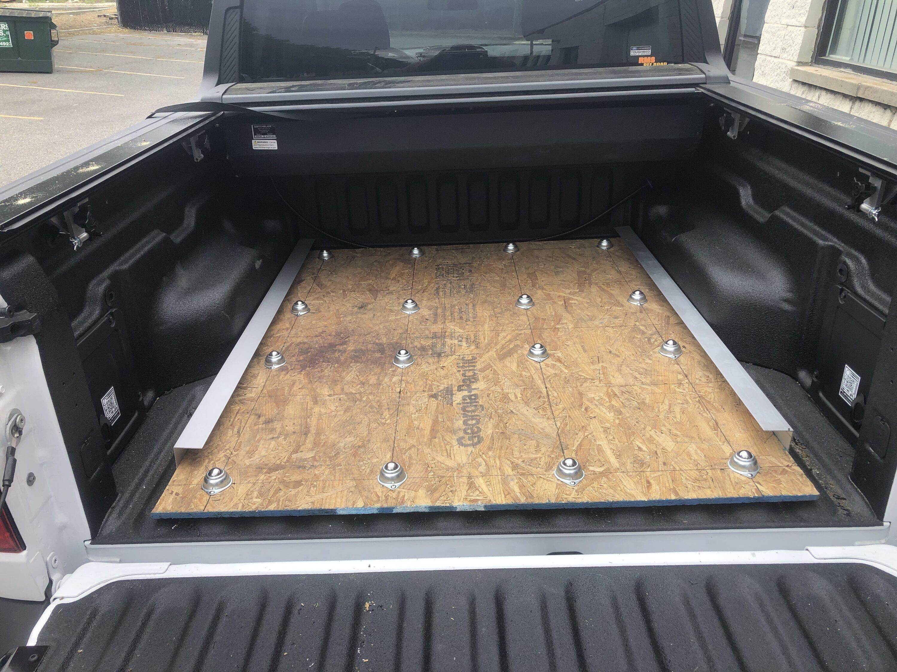 Ford Maverick DIY bed slide using conveyer rollers IMG_2388