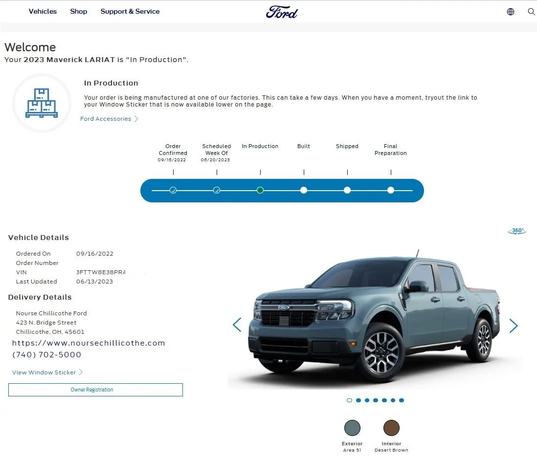 Ford Maverick built date to sticker InkedMy Lariat Hybrid Pizza Tracker 2023-06-14