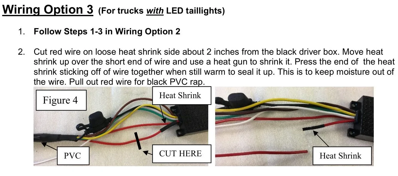 Ford Maverick Ford LED Tailgate Lightbar Installed Putco - Cut RED Wire w Heat Shrink -1 - 9209I Instruction Sheet