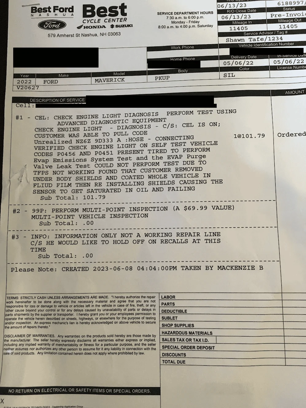 Ford Maverick First Check Engine Light @ 11,000 Miles: P0496/P0451 Ford Maverick