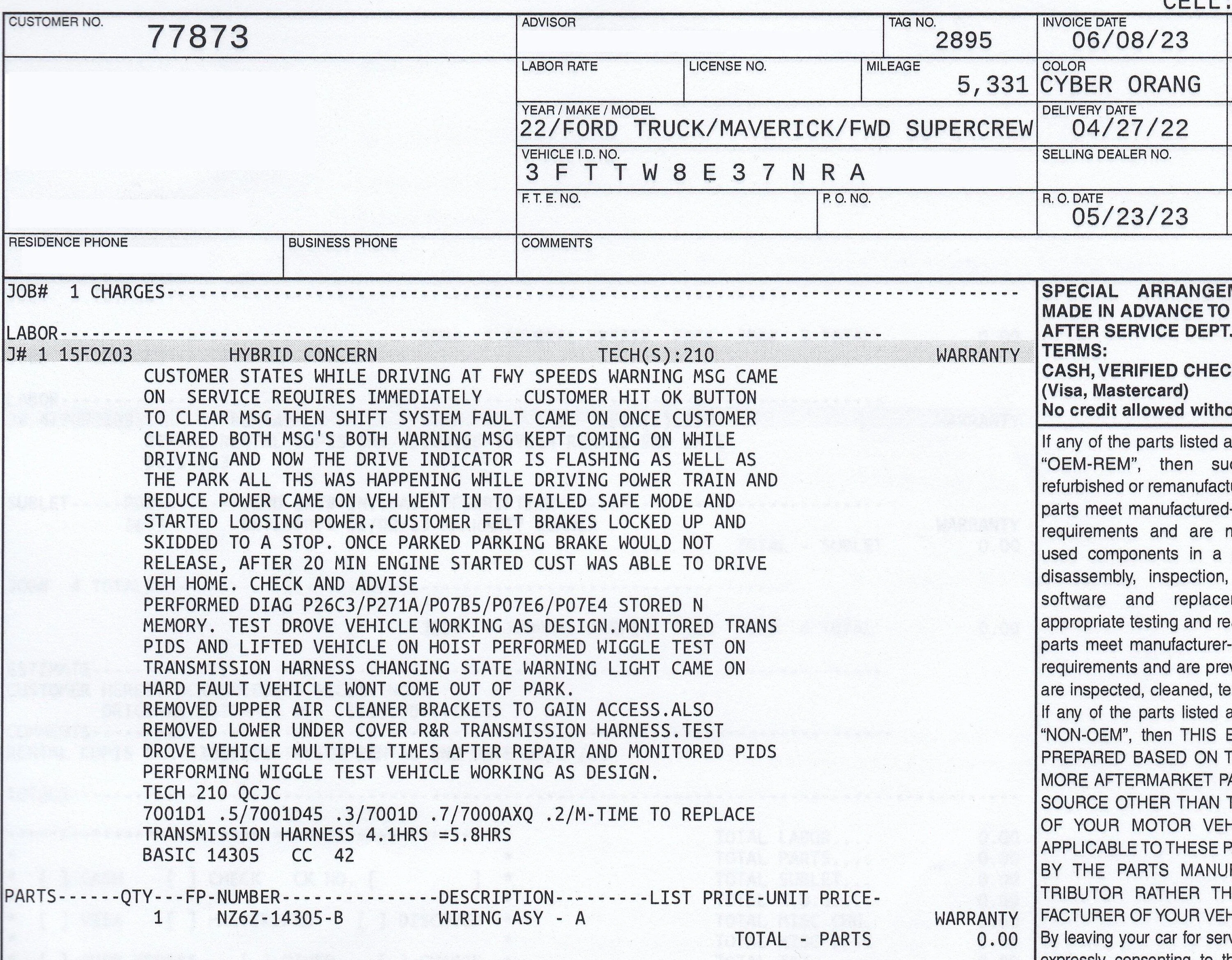 Ford Maverick Shift SYS Fault - Service Required (Hybrid CVT) Post Jun