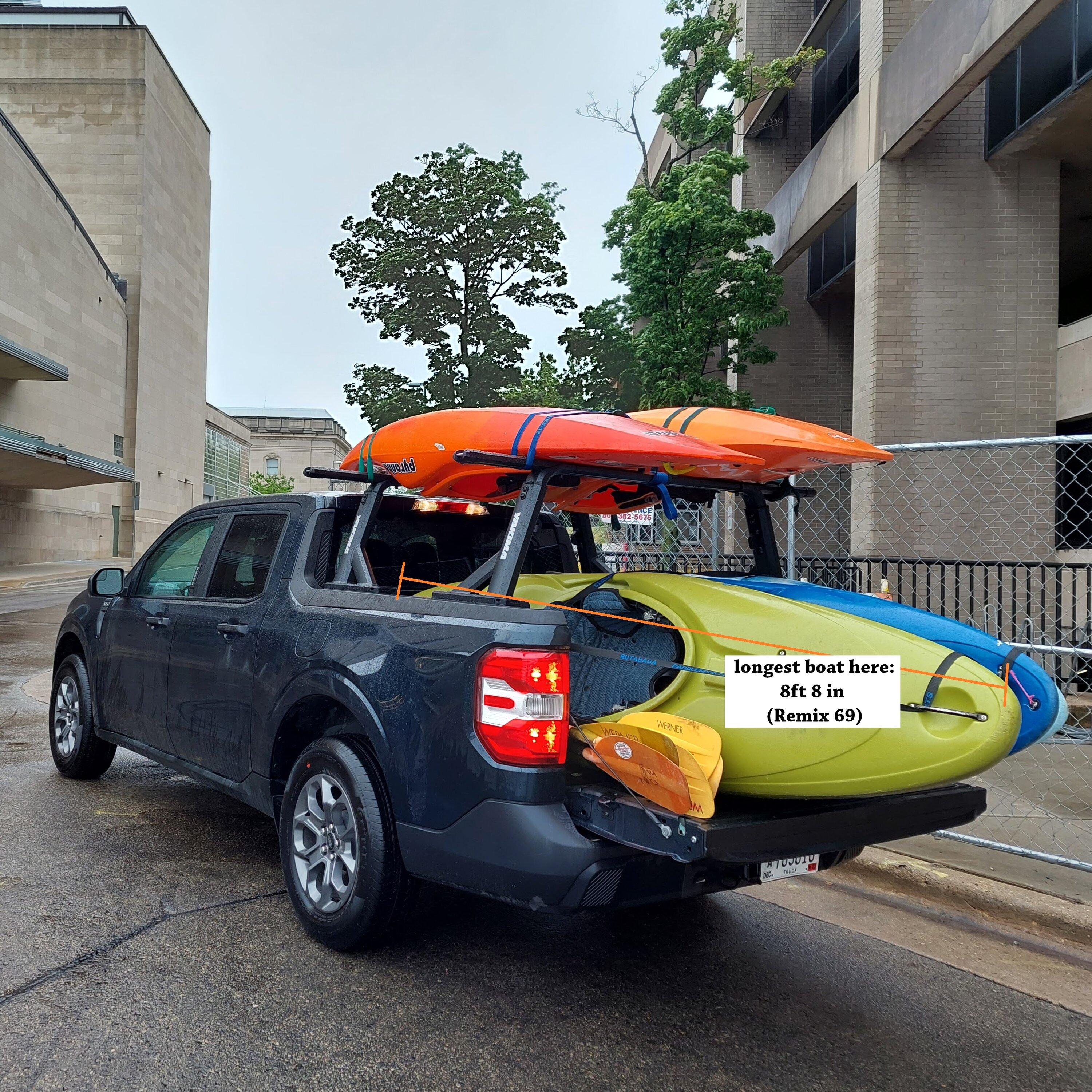 Ford Maverick The goal is to haul as many kayaks as I can 20230611_091852_lengthannotated