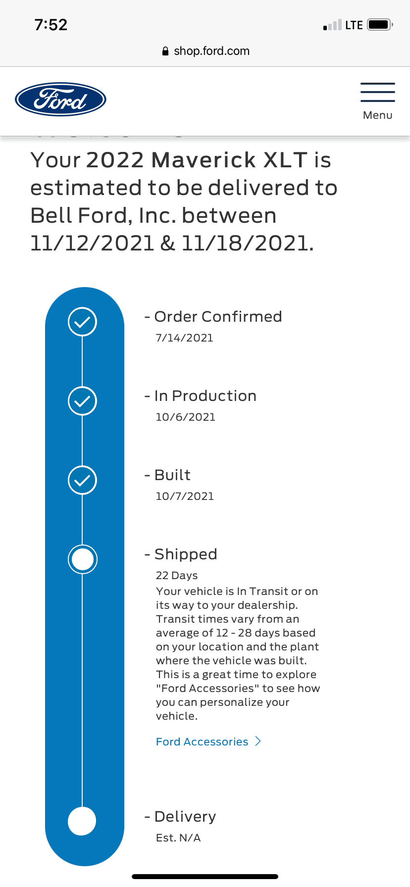 Ford Maverick Anyone with a 10/4 build week getting updates yet? F0FDFF5F-6F1B-4EE5-805B-FF1927167C15