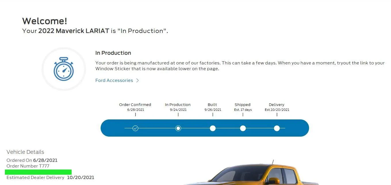 Ford Maverick Anyone have this happen on their Tracking Screen? Went from BUILT to IN PRODUCTION mav