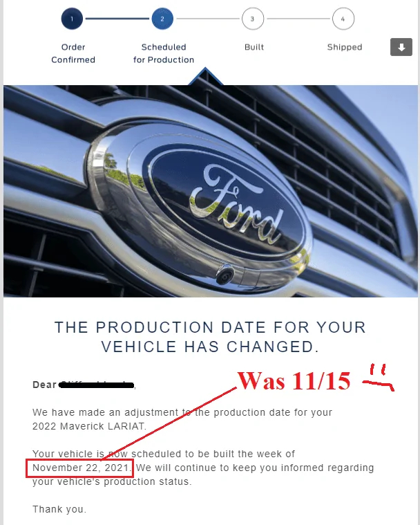 Ford Maverick More delays. My 2.0 production pushed back one week. Untitled