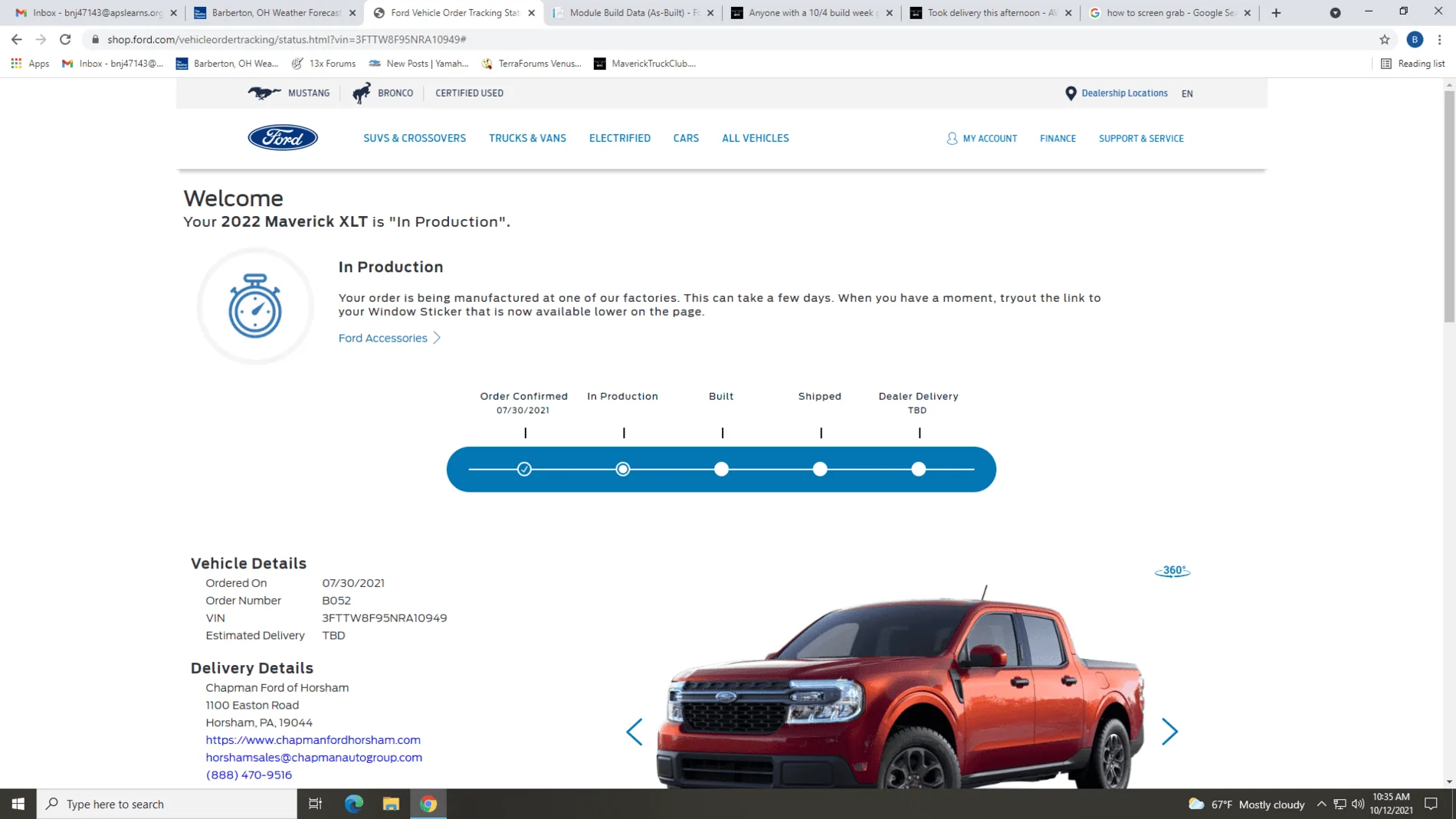 Ford Maverick Anyone with a 10/4 build week getting updates yet? 1634049308658