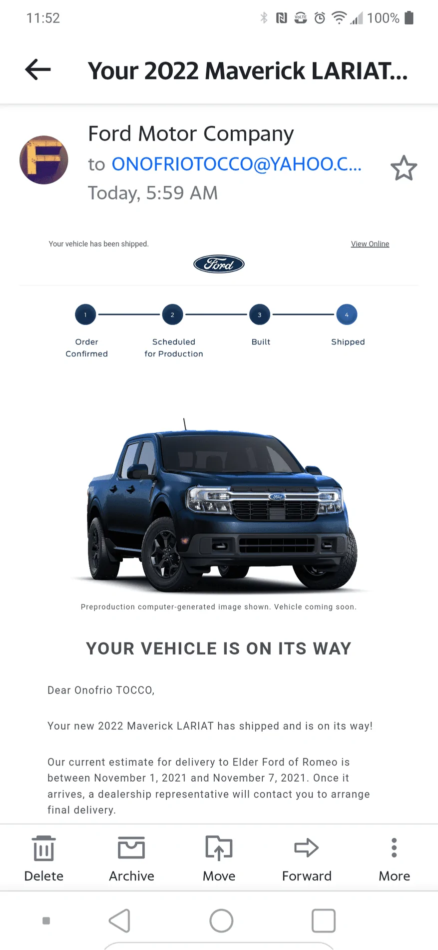 Ford Maverick Has anyone received their Lariat & First Edition  truck yet? Screenshot_20211013-115243