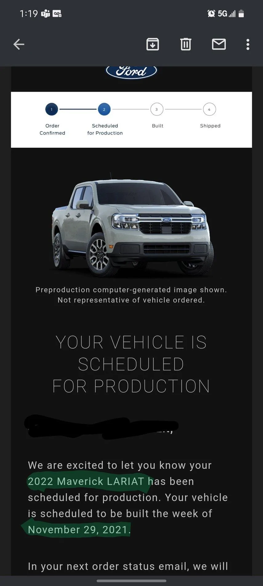 Ford Maverick 📬 10/14 Scheduling Email Received Group [Emails Arriving!] Screenshot_20211014-131951_Gmail~2