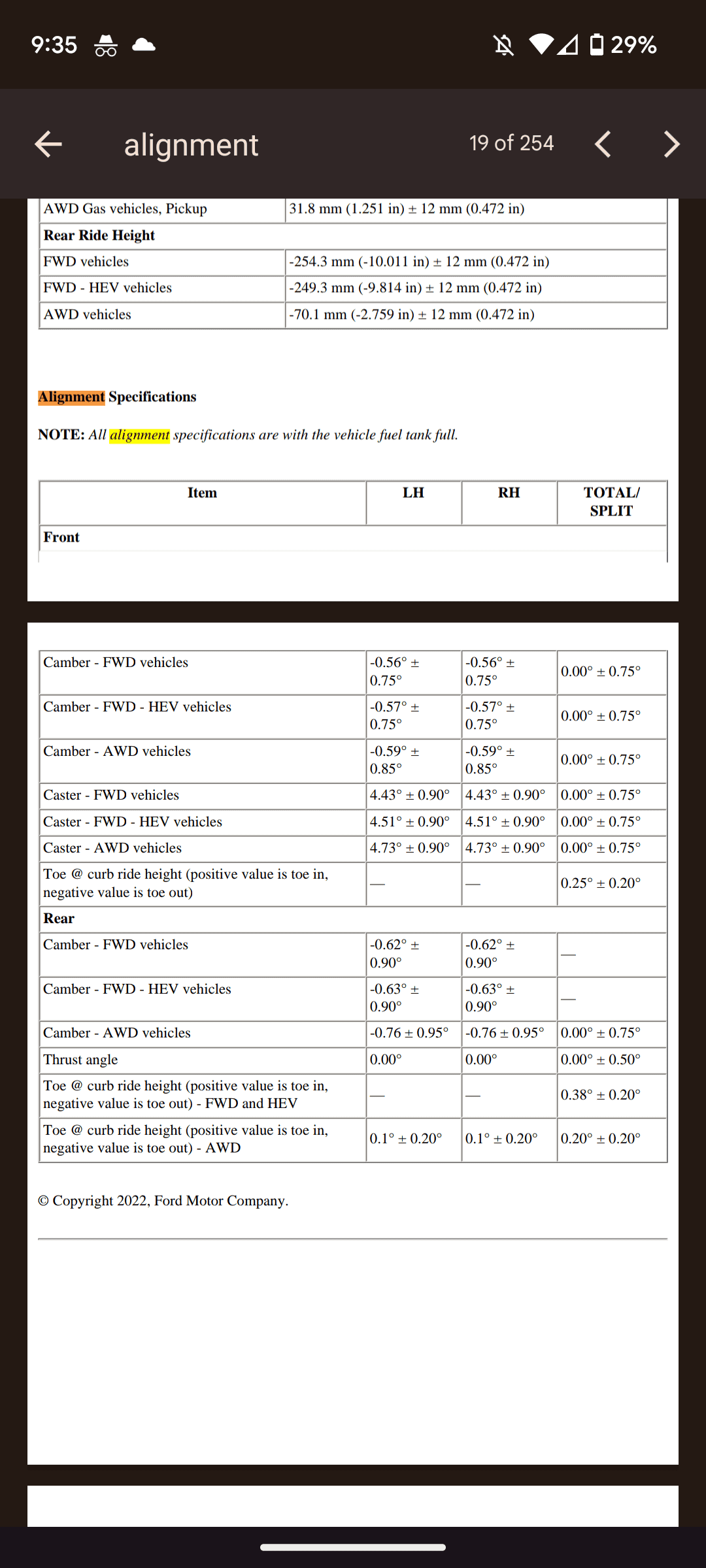 Ford Maverick Alignment Specs Screenshot_20230629-213550