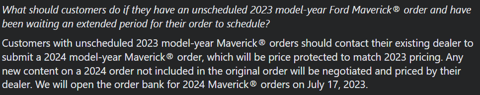 Ford Maverick '23 to ’24 Carry over order questions Screenshot 2023-07-06 073346