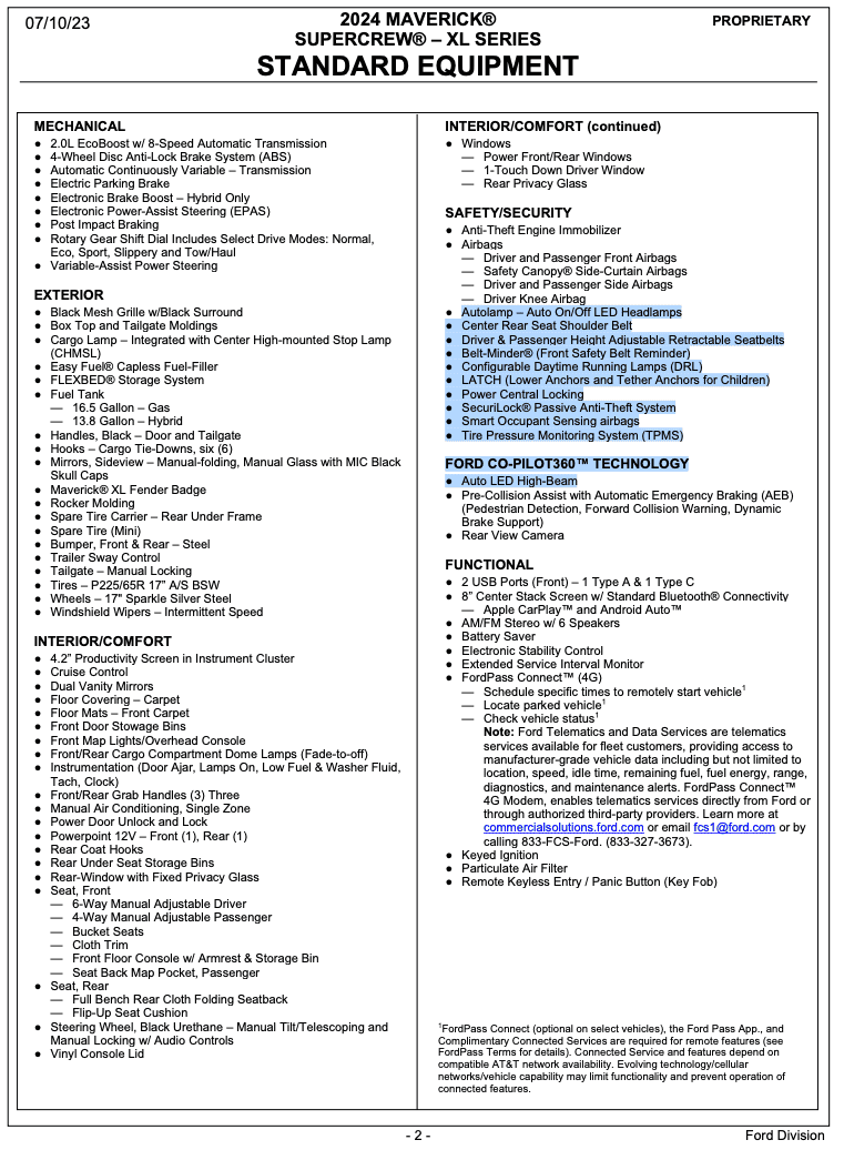Ford Maverick Latest 2024 Maverick Order Guide Released [Updated Monthly] 1689016392562