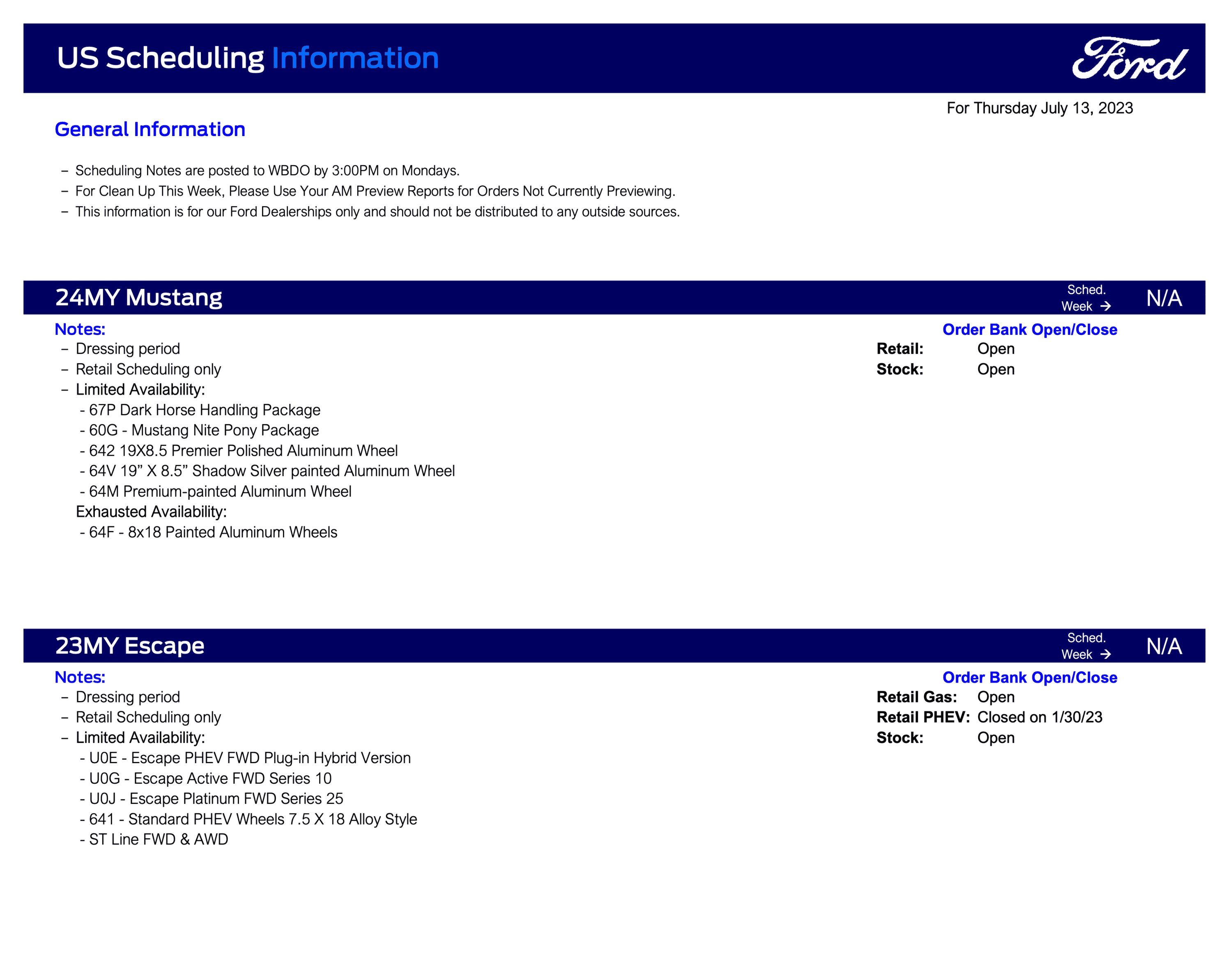 Ford Maverick Maverick Dressing Period + Retail Scheduling Only This Week (7/13/23) for Production Weeks 9/4 - 10/9 Ford Scheduling Information - 7.10.23-1