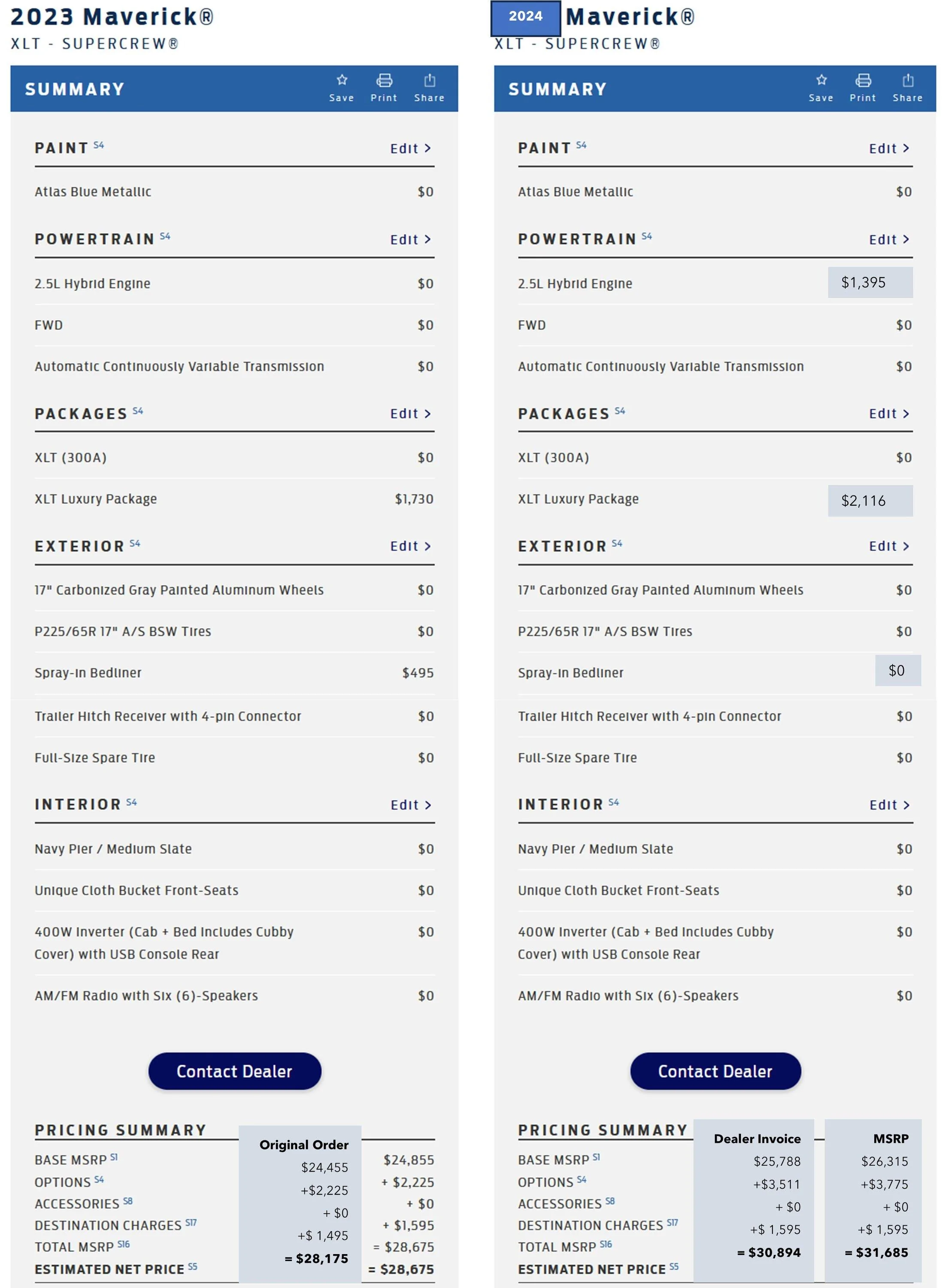 Ford Maverick 2024 Maverick Price List (MSRP/Invoice Pricing) - All Models / Options Maverick Compar
