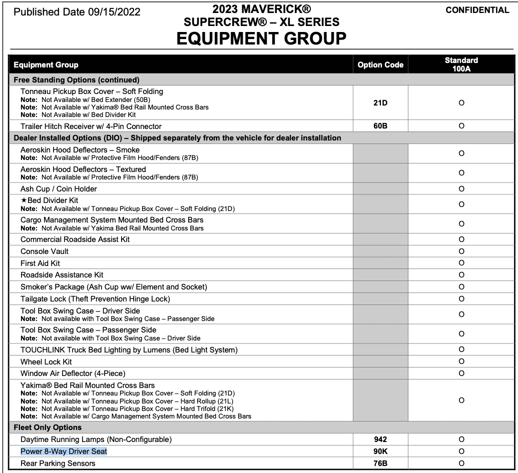 Ford Maverick 2024 Maverick Price List (MSRP/Invoice Pricing) - All Models / Options 1689132886011