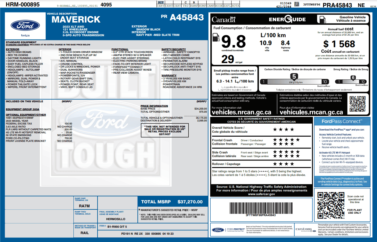 Ford Maverick Incorrect Annual Fuel Cost on Window Stickers? eb