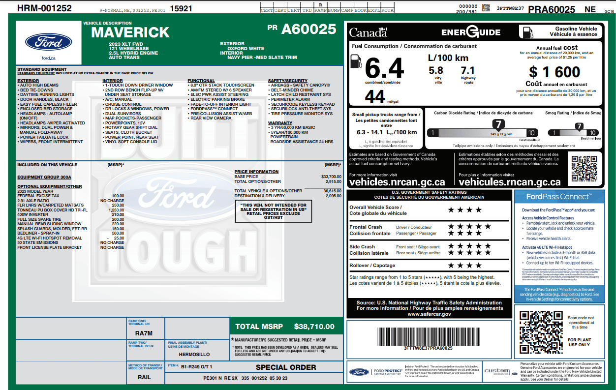 Ford Maverick Incorrect Annual Fuel Cost on Window Stickers? hybrid