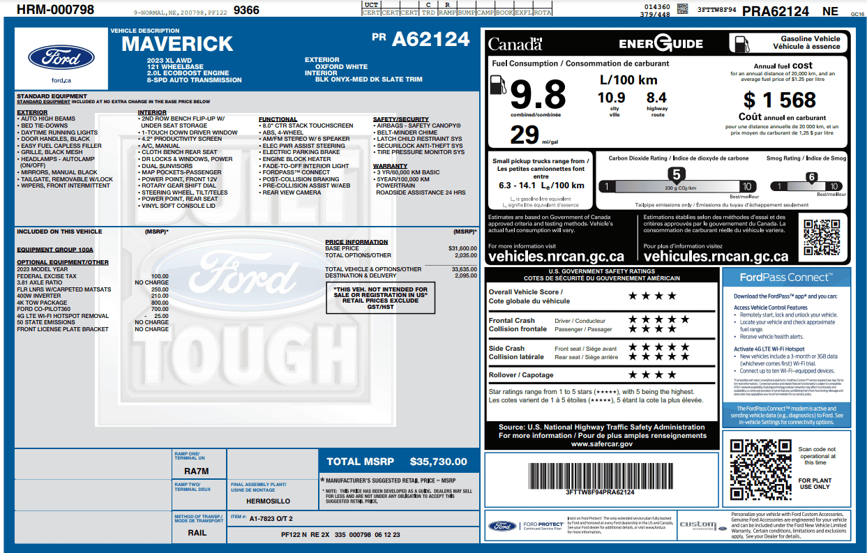 Ford Maverick Incorrect Annual Fuel Cost on Window Stickers? eb2