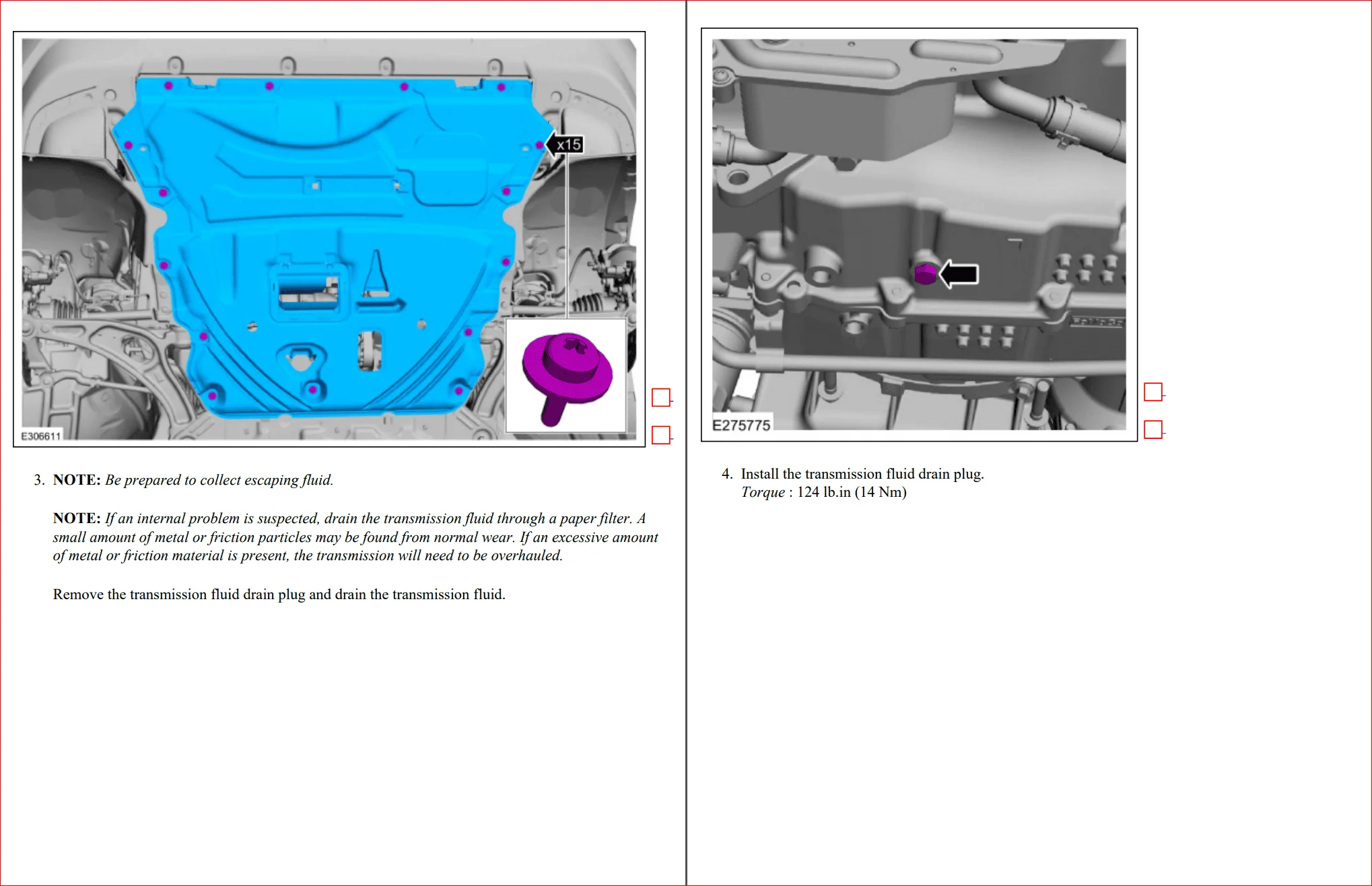 Ford Maverick Transmission fluid check and service, with torque specs (per the Service Manual) 002