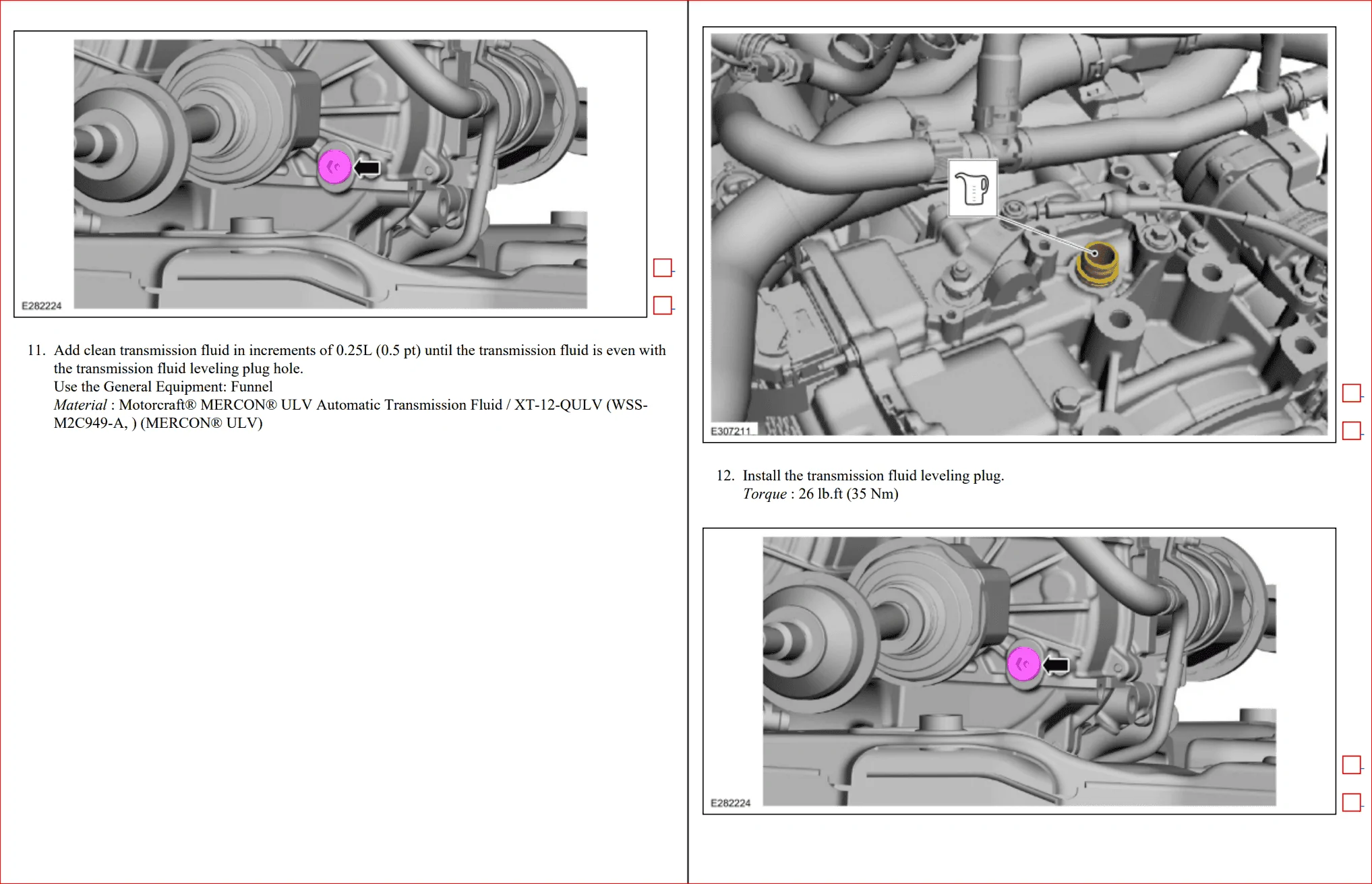 Ford Maverick Transmission fluid check and service, with torque specs (per the Service Manual) 005