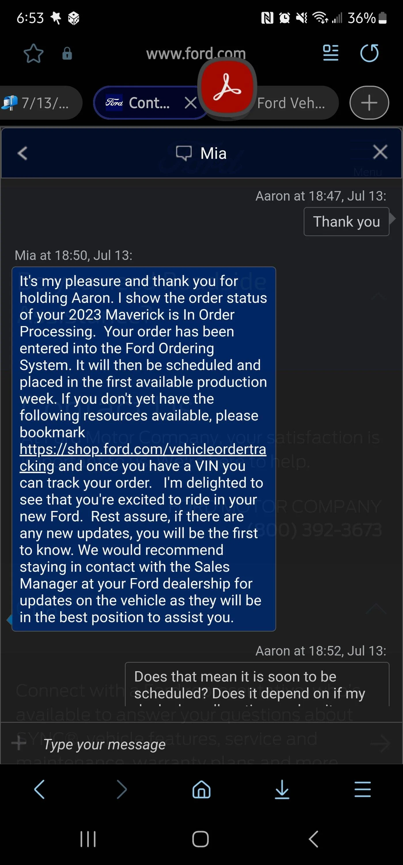 Ford Maverick 📬 7/13/23 Scheduling Email Received Group [EMAILS NOW ARRIVING] Screenshot_20230713_185335_Samsung Internet