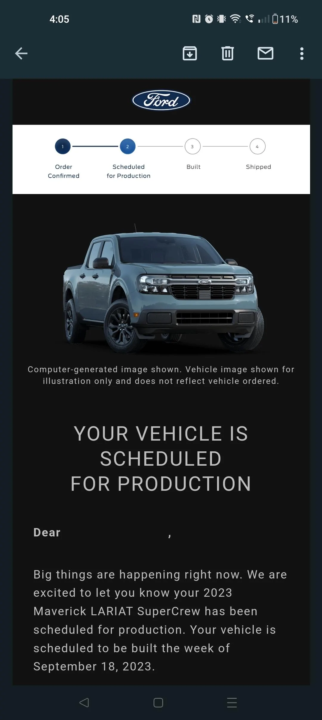 Ford Maverick 📬 7/13/23 Scheduling Email Received Group [EMAILS NOW ARRIVING] Screenshot_2023-07-13-16-05-08-69_e307a3f9df9f380ebaf106e1dc980bb6