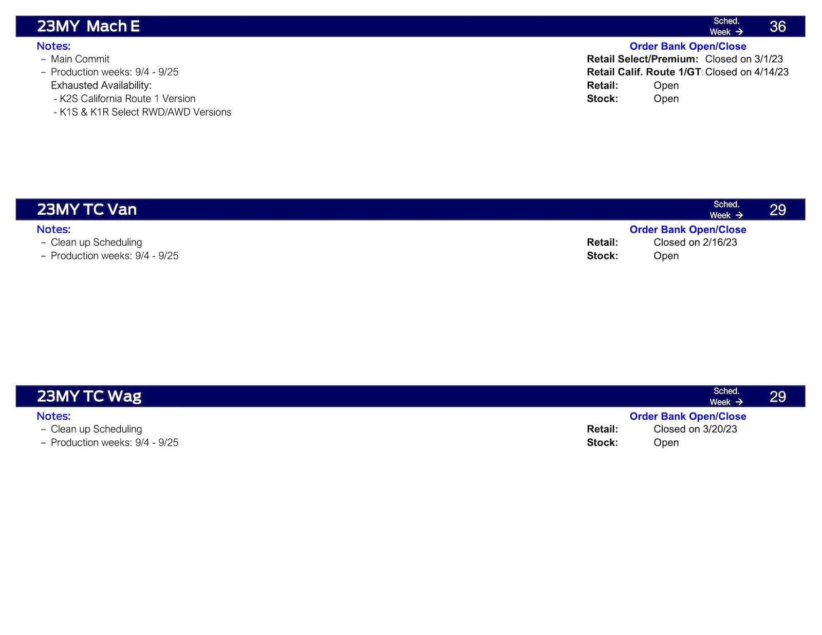 Ford Maverick Maverick Scheduling This Week (7/20/23) for Production Weeks 9/4-10/9 Ford Scheduling Information - 7.17.23-5