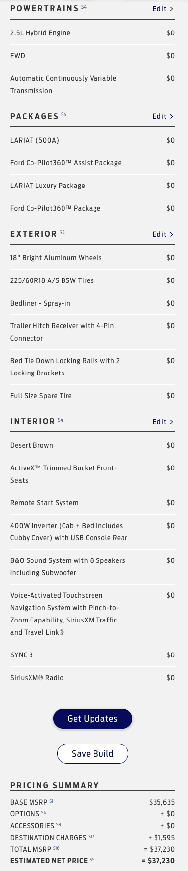 Ford Maverick 2024 Maverick Price List (MSRP/Invoice Pricing) - All Models / Options 1689694638868